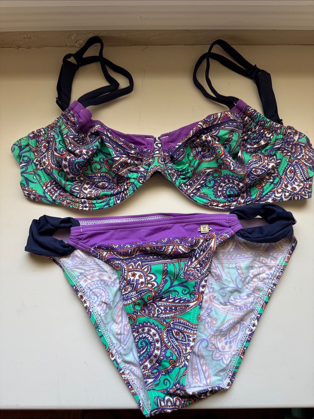 Jette Green Paisley Bikini with Purple & Navy Accents